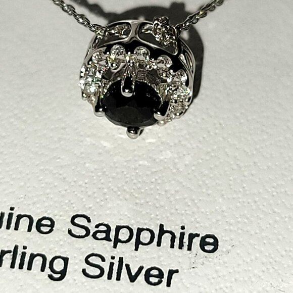 Sterling Silver Blue Sapphire & Diamond Necklace & Earrings Sept Birthstone DH1 - Picture 14 of 16